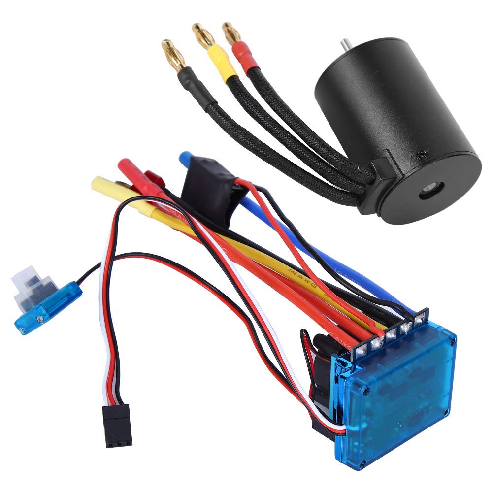Tbest 1/10 RC Motor ESC, wodoodporny silnik 3650 o dużej mocy 3100KV + bezszczotkowy ESC RC Akcesoria Część zamienna do modelu samochodu 1/10 RC (czarny (120 V))