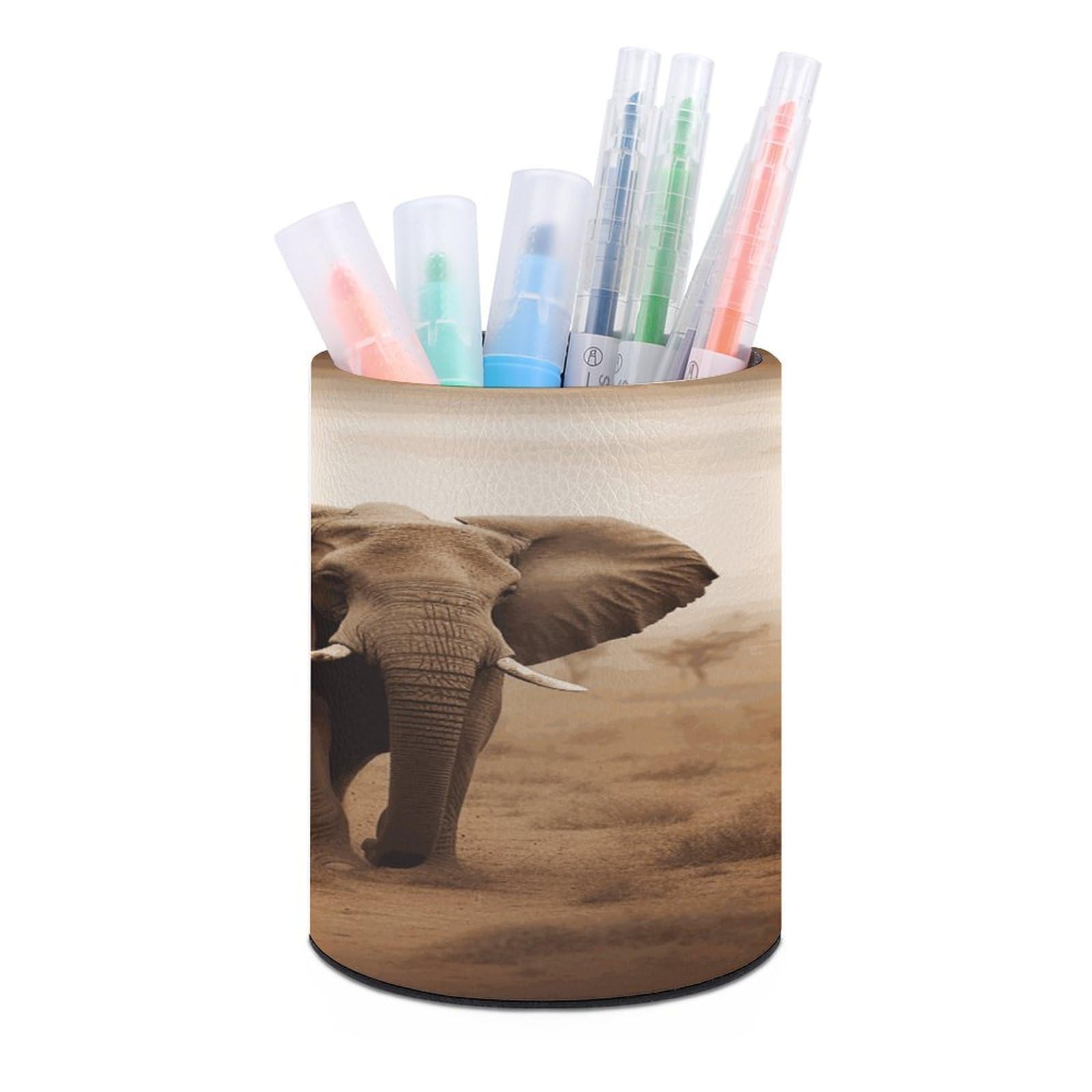 FekiLoot Wild Animals Elephants Pen Holder Personalized Desktop Pencil Holders Case Office Accessories Container Box for Round Pen Cup Desktop Organizer Makeup Brush Holder Caddy Storage