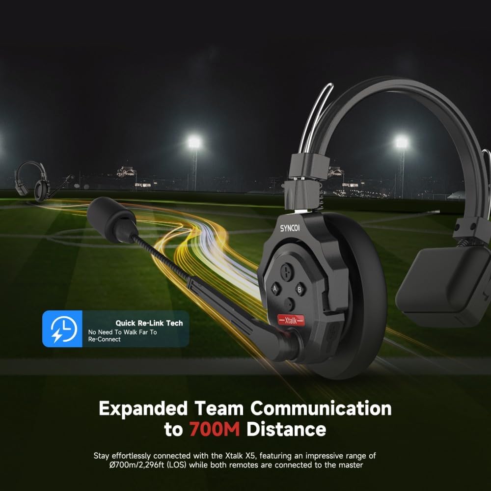 SYNCO XTALK X2 Wireless Intercom Headset System 2.4GHz 1148ft/350m Long Distance Range Real-time Monitoring Communication Headset for Live Show Stage Performance Movie Shoot (X2 for 2 persons) - Image 2