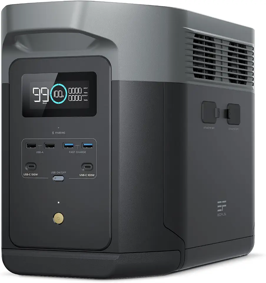 Ecoflow Portable Power Station DELTA 2 Max 2048Wh (167Ah), 2400W LFP Solar Generator, Full Charge in 1 Hr, Solar Powered Generator for Home Backup/Camping/RVs (Solar Panel Optional)