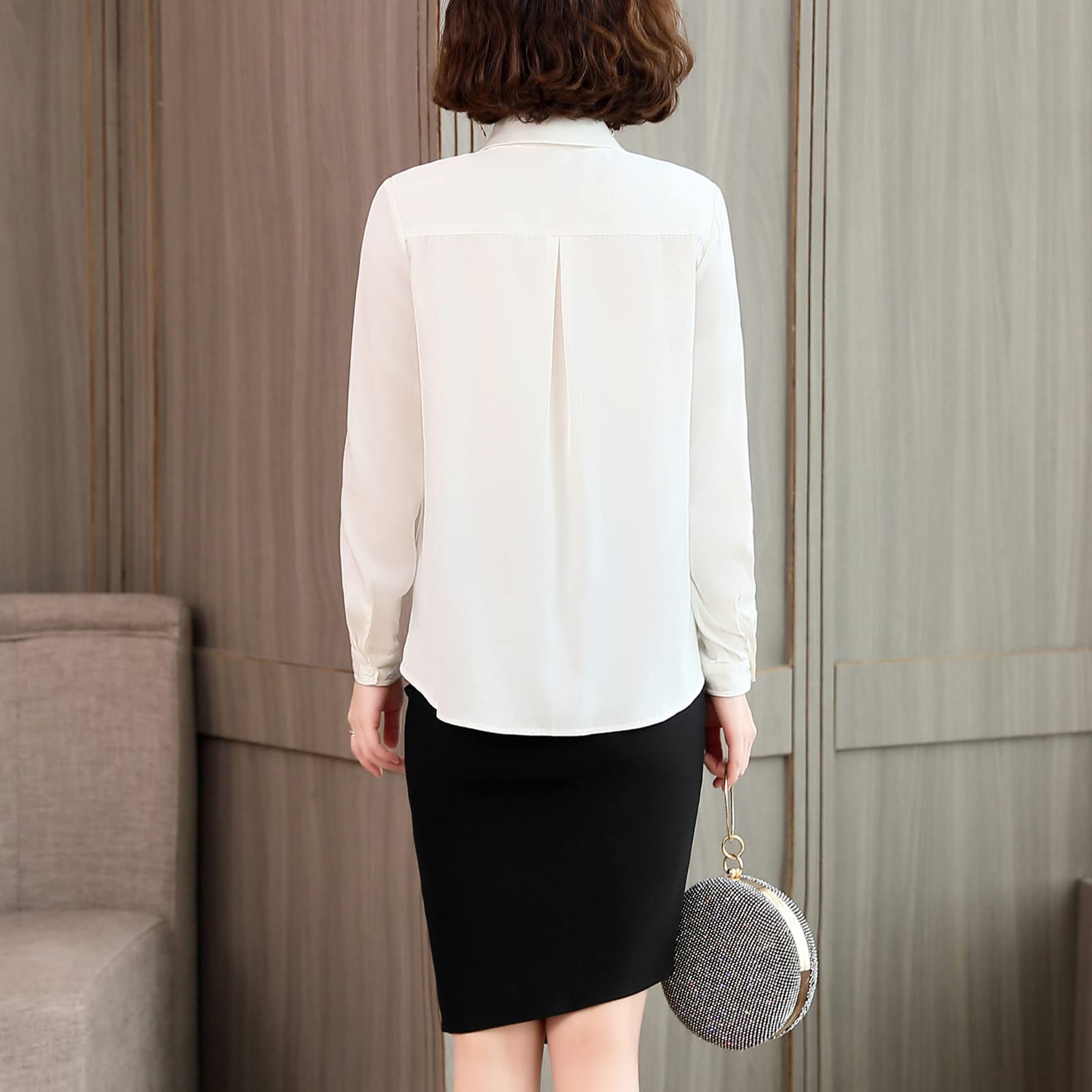 Valin Blusa de seda para mujer Camisa Sólido Botón Abajo Camisas Blusa de Mujer Manga Larga Solapa Blusa de Seda,S1908