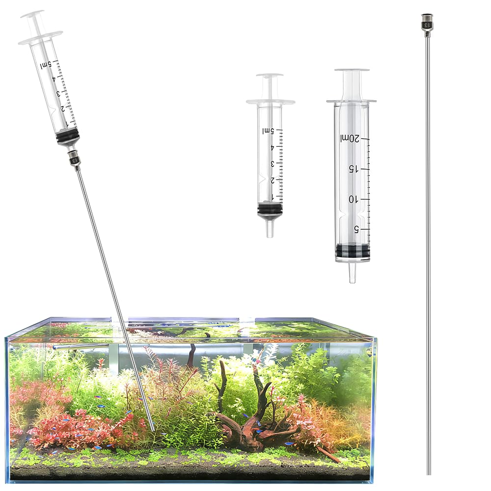 LINLAN Aquarium 40cm Acier Inoxydable Le kit d'aiguilles Longues en ，Comprend Une Aiguille Longue et Deux seringues (5 ML + 20 ML) pour la fertilisation et l'élimination des algues.