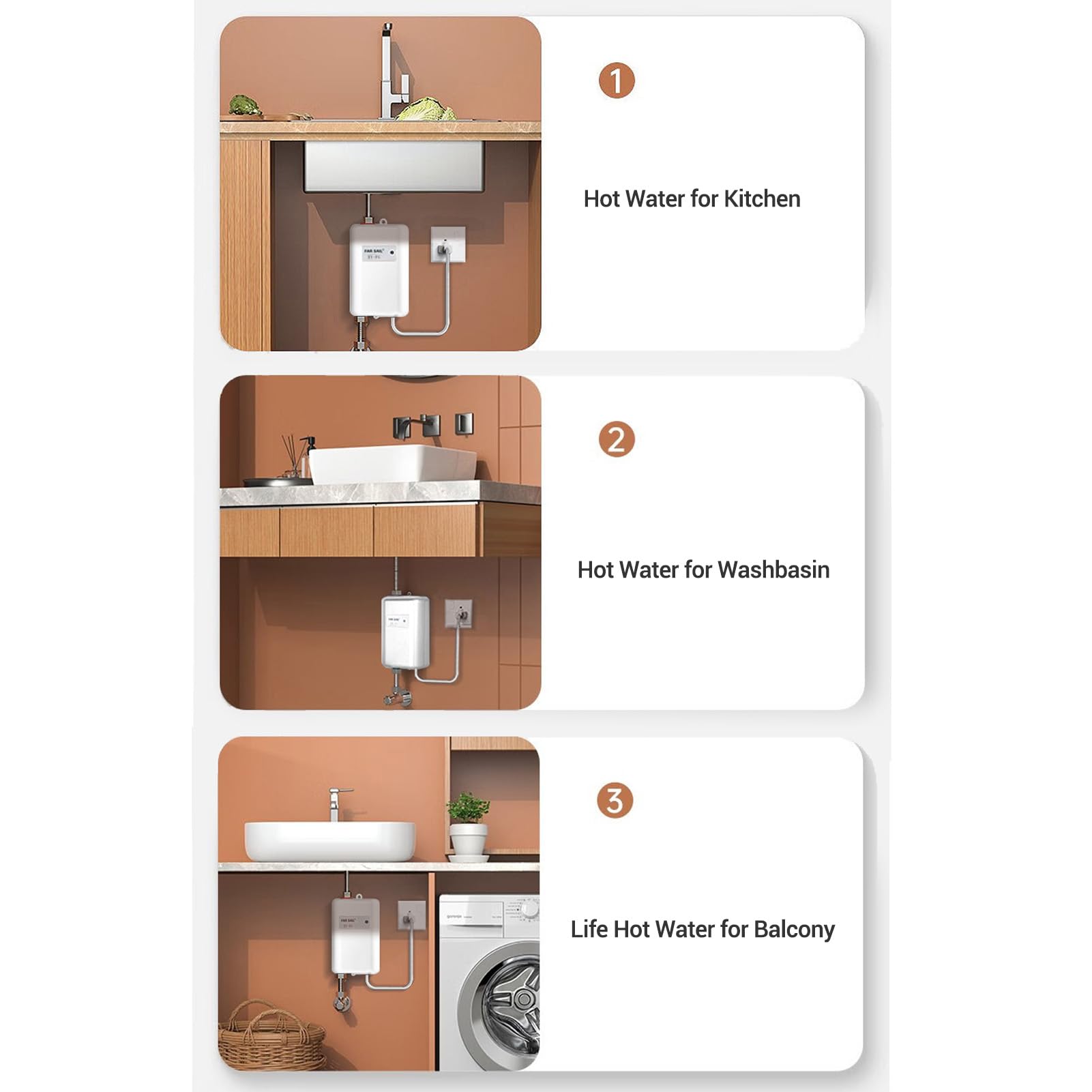 Asixxsix 3000W elektrischer Wasserheizer, 0.04-1.20mpa Wasserdruck unter Spülwasserheizer, G1/2 Port Energiesparende Tankless Wasserheizung für Küche Wohnung Badezimmer (EU -Stecker 220 V)