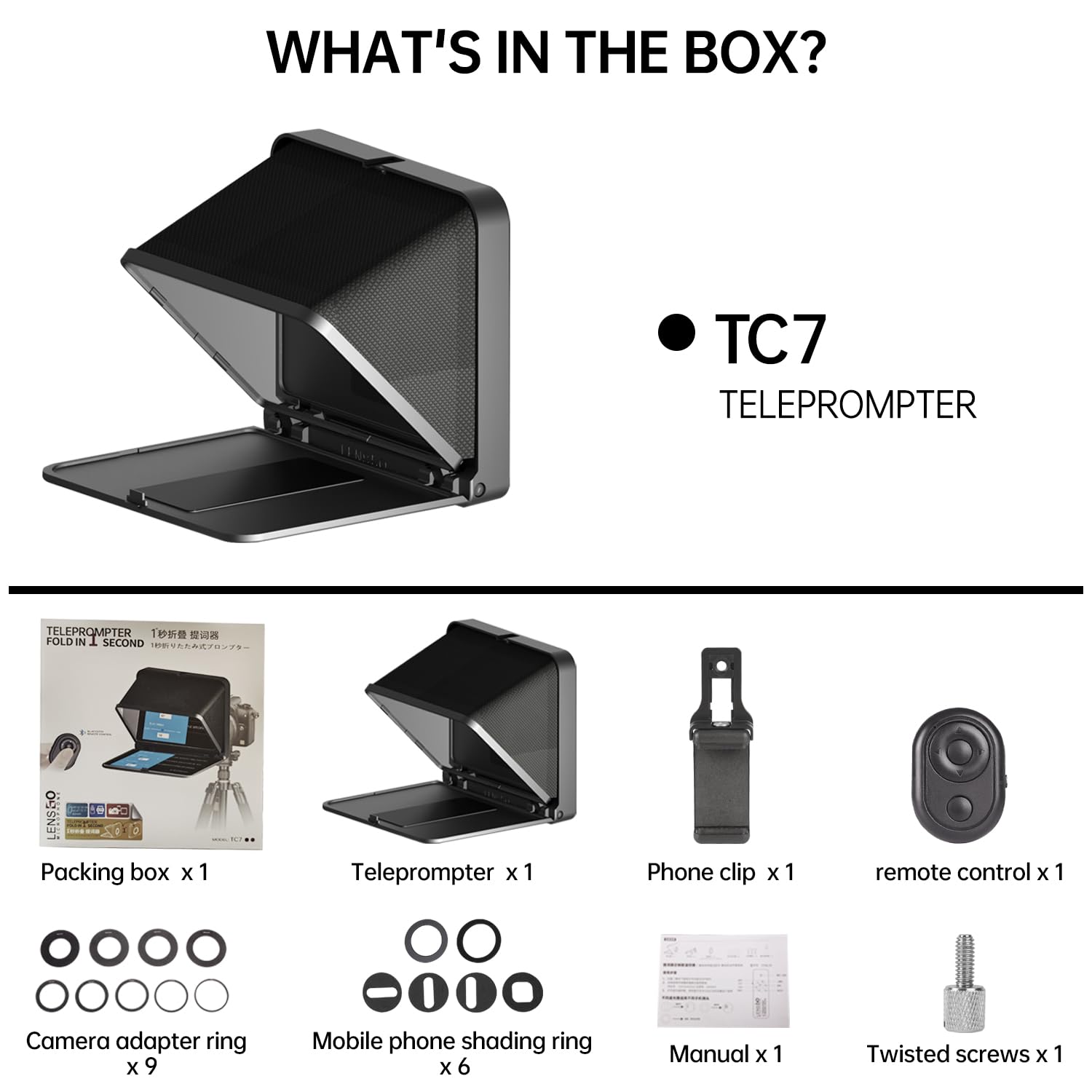 LENSGO TC7 8" Teleprompter per iPad Tablet Smartphone Fotocamera DSLR, APP compatibile con i sistemi iOS e Android per l'insegnamento online Vlog Interviste in diretta streaming