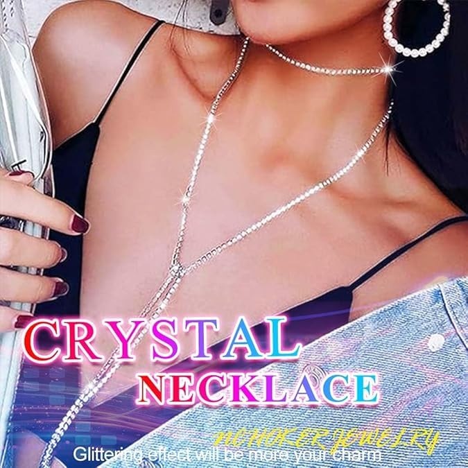 Jovono Fashion Silber Lange Halskette mit Strass Schmuck Kette für Damen und Mädchen
