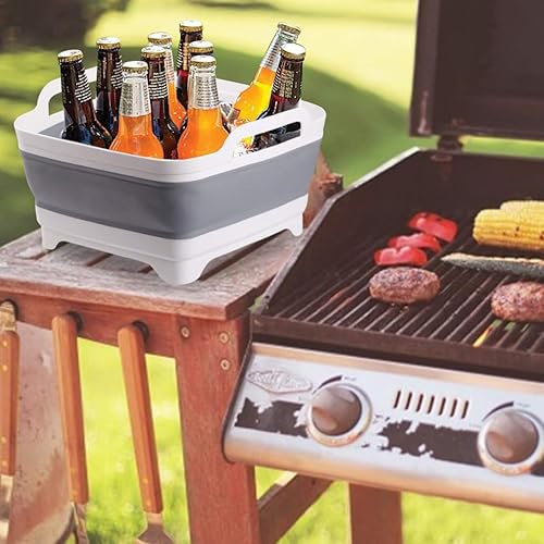 Miniatura 7 de Lavabo plegable de 9 l2.4 galones con tapón de drenaje, contenedor de lavado portátil para cocinacaravanacampamento, escurridor de platos