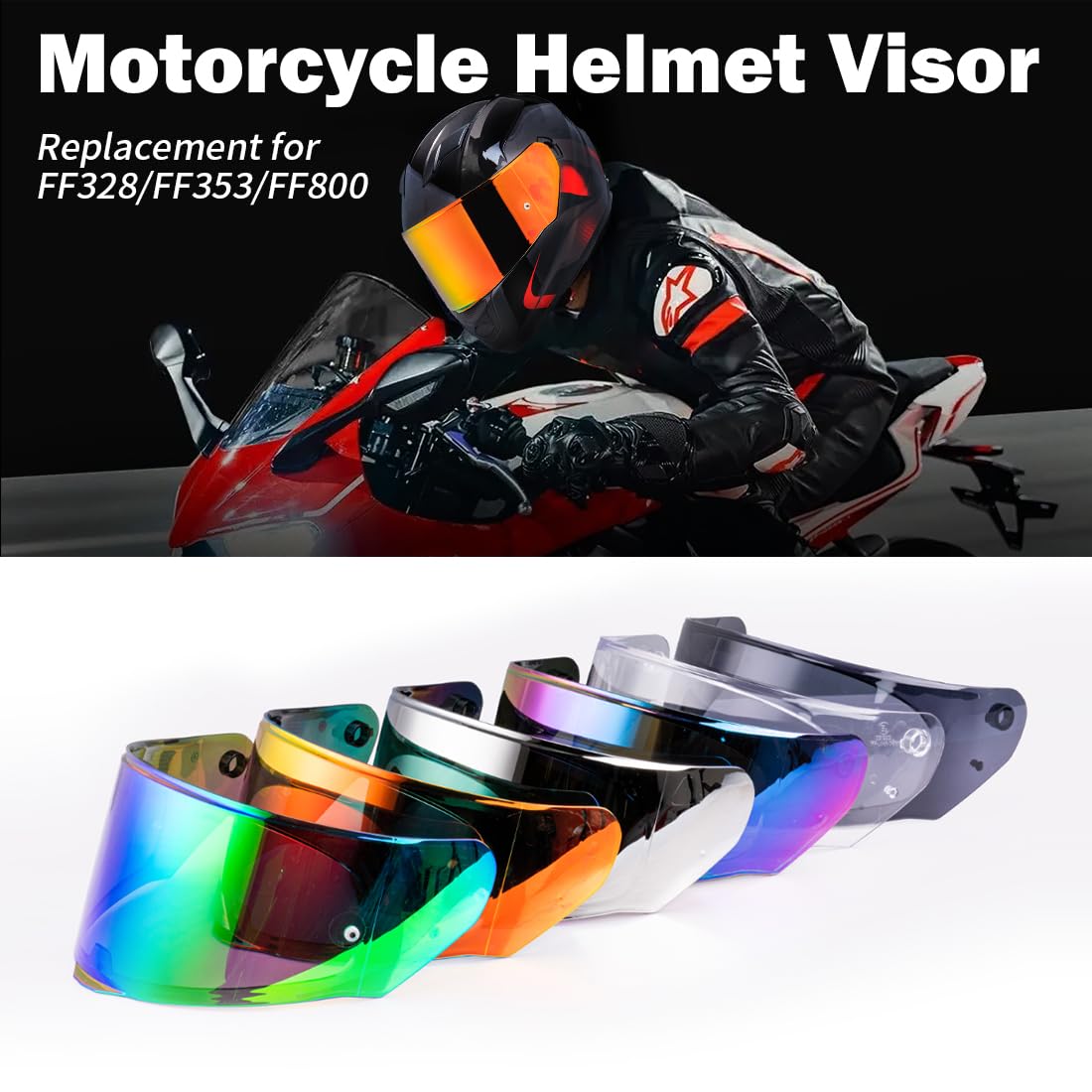 VCOROS Visera Casco Moto para FF328 FF353 FF800 | Visiera per Casco Integrale da Moto,Visera de Lente para Casco Protección contra Viento,Accesorios para Cascos de Moto