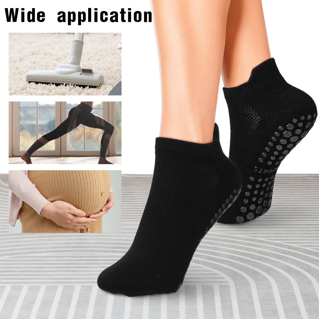 CLDURHGE Chaussettes De Yoga Chaussettes Antidérapantes Femme 2 Paires Chaussettes Pilates Pour Yoga Pilates Ballet Fitness Entraînement Pieds Nus Danse Trampoline - Noir Et Gris