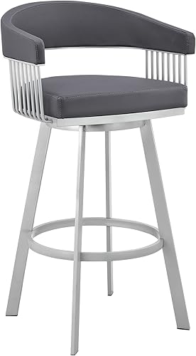 Armen Living Chelsea - Taburete de bar de piel sintética gris pizarra de 29 pulgadas y metal plateado disponible en Yaxa Colombia