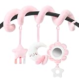 Spiral Car Seat & Stroller Activity Toy&comma; Crib Hanging Rattles Toys for Ages 0-12 Months&comma; Mirror&comma; Textured Ribbons&comma; Squeaky Carseat Stroller Toys&comma; Newborn Baby Girl Gifts