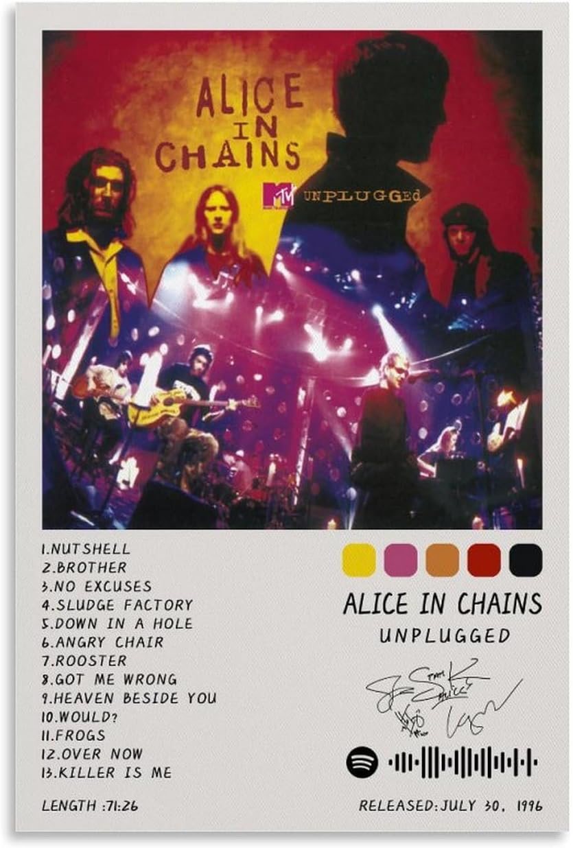 Uasewy Alice Poster in Chains Unplugged Music Album Cover Posters Poster Decorative Painting Canvas Wall Art Living Room Posters Bedroom Painting 12x18inch(30x45cm), Unframe-style-8