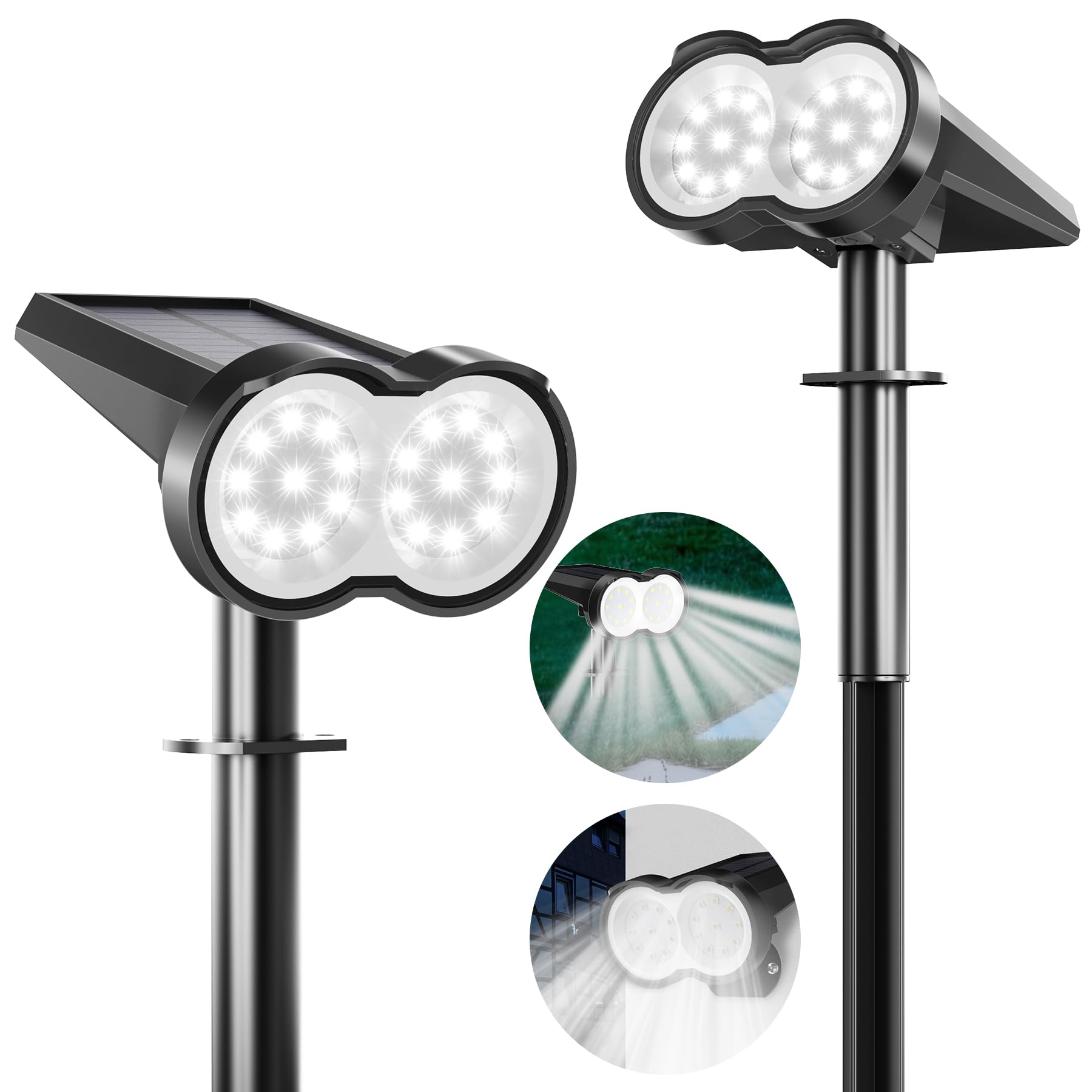 Dankeled Solarlampen für Außen Garten - 2 Stück 20 LED Solar Strahler Kaltweiß 6500K, IP65 Wasserdicht Sensorik Solarleuchten, Dusk to Dawn Solar Gartenleuchten für Garage, Gehweg, Treppe, Hof, Rasen