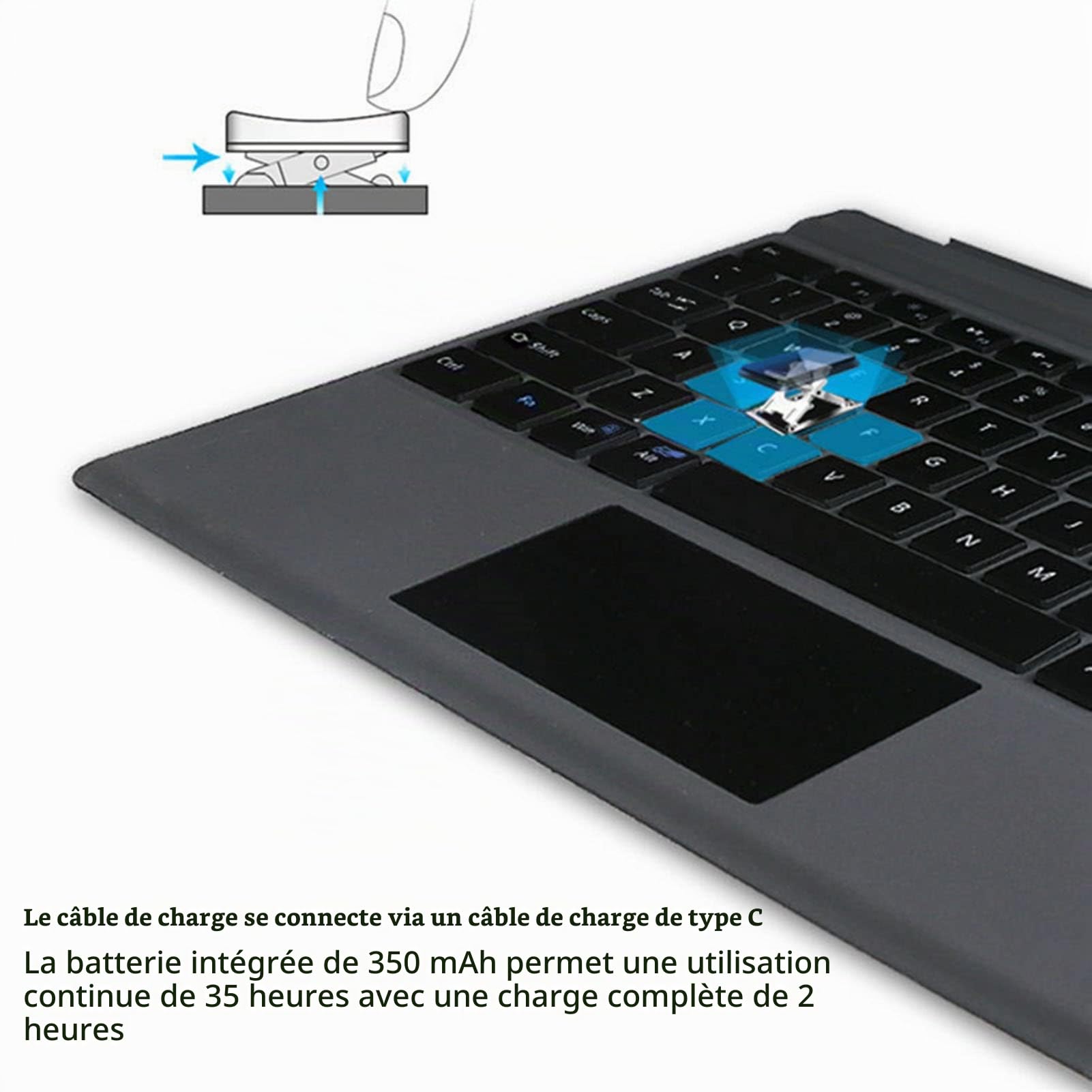 Type Cover pour SurfacePro 7 Plus 2021 Pro 7 2019 Pro 6 2018 Pro 5 2017 Pro 4 Pro 3 Tablette 12,3 Pouces, Clavier Bluetooth sans Fil avec pavé Tactile, Rétroéclairage