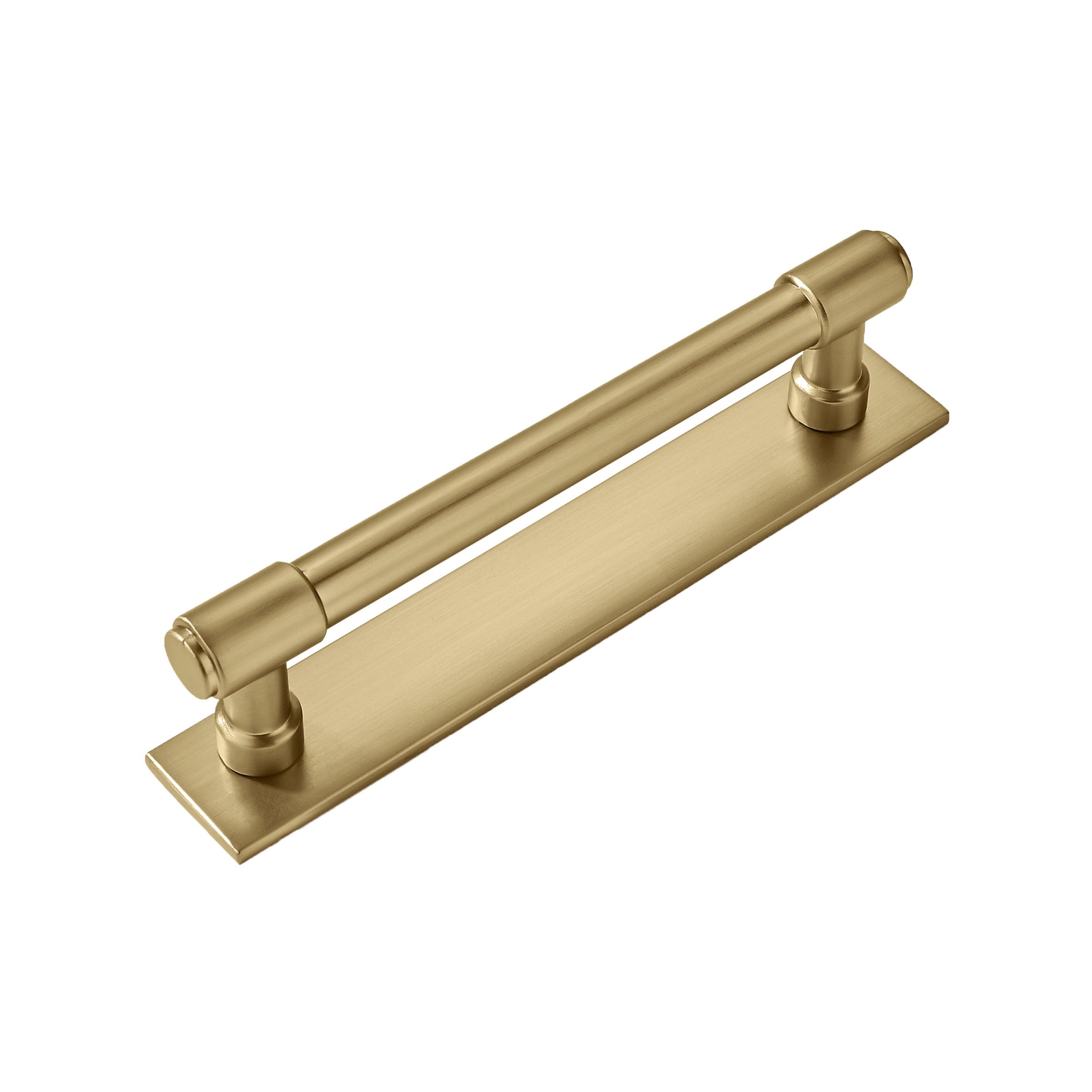 khtumeware 5 Pack 3-3/4 Inch(96 mm) Center to Center Champagne Bronze Cabinet Pull Backplate with Base Plate Zinc Solid Satin Brass Kitchen Cabinet Handles Drawer Pulls Cabinet Hardware