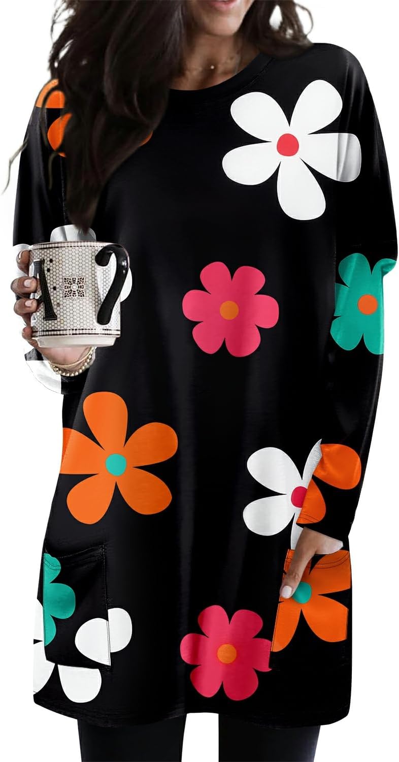 KISSMODA Womens Casual Tunic Tops for Leggings Long Sleeve Fall Shirts with Pockets