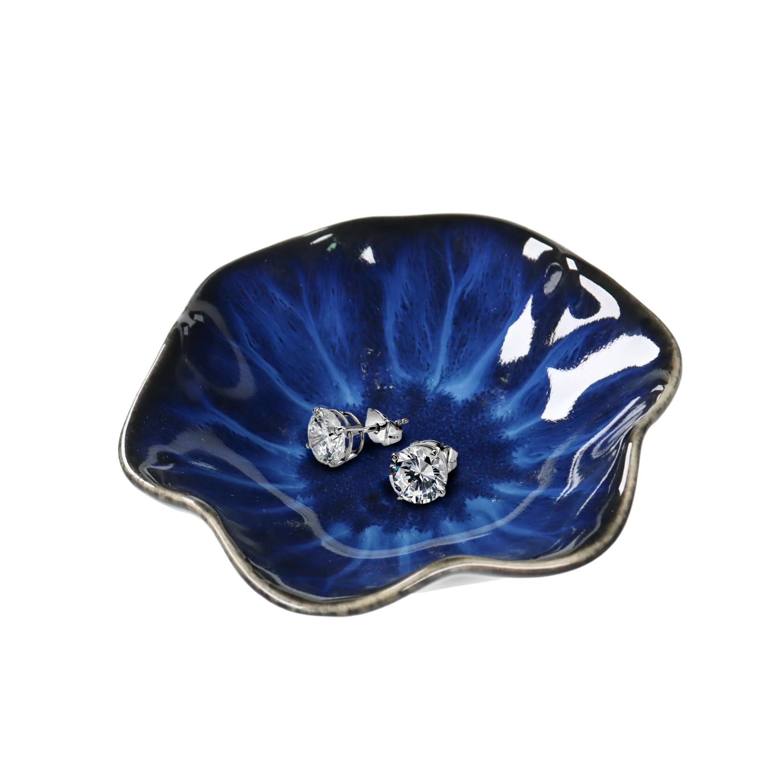 SYF-UNCeramic jewelry dish,gifts for women her leaf jewelry Plate trinket key tray small ring dish holder nightstand decor home decor Christmas Birthday Friendship Gift (Blue)