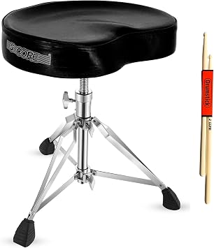5 CORE Drum Throne 4 Inch Padded Saddle Style Heavy Duty Drummer Stool Widened Seat with Swivel Height Adjustable 27" Double Braced Chair Black - DS CH BLK SDL HD