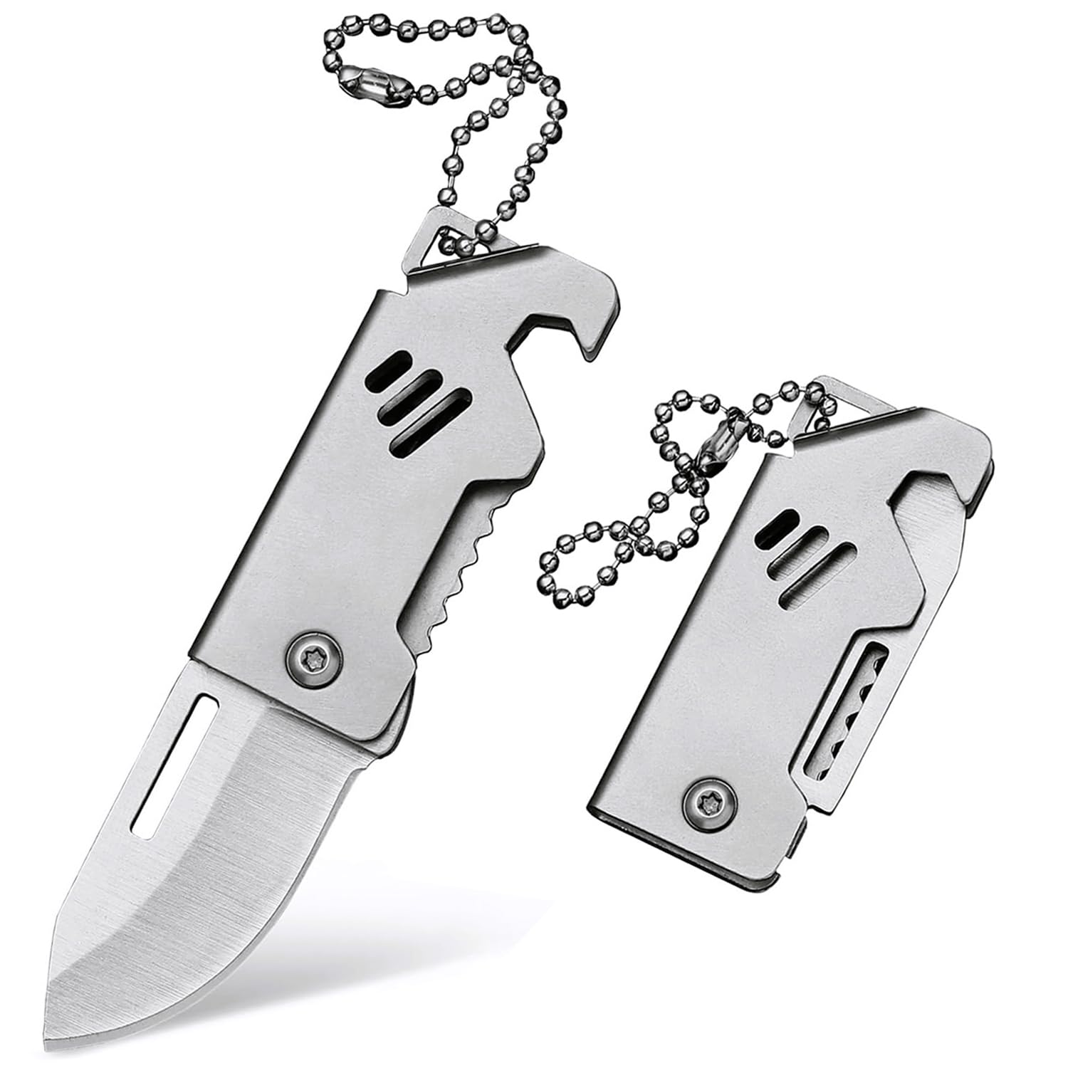 2 Pack Small Pocket Knife for Men Women, Mini Keychain Knife, EDC with Bottle Opener(420 Stainless Steel Blade)
