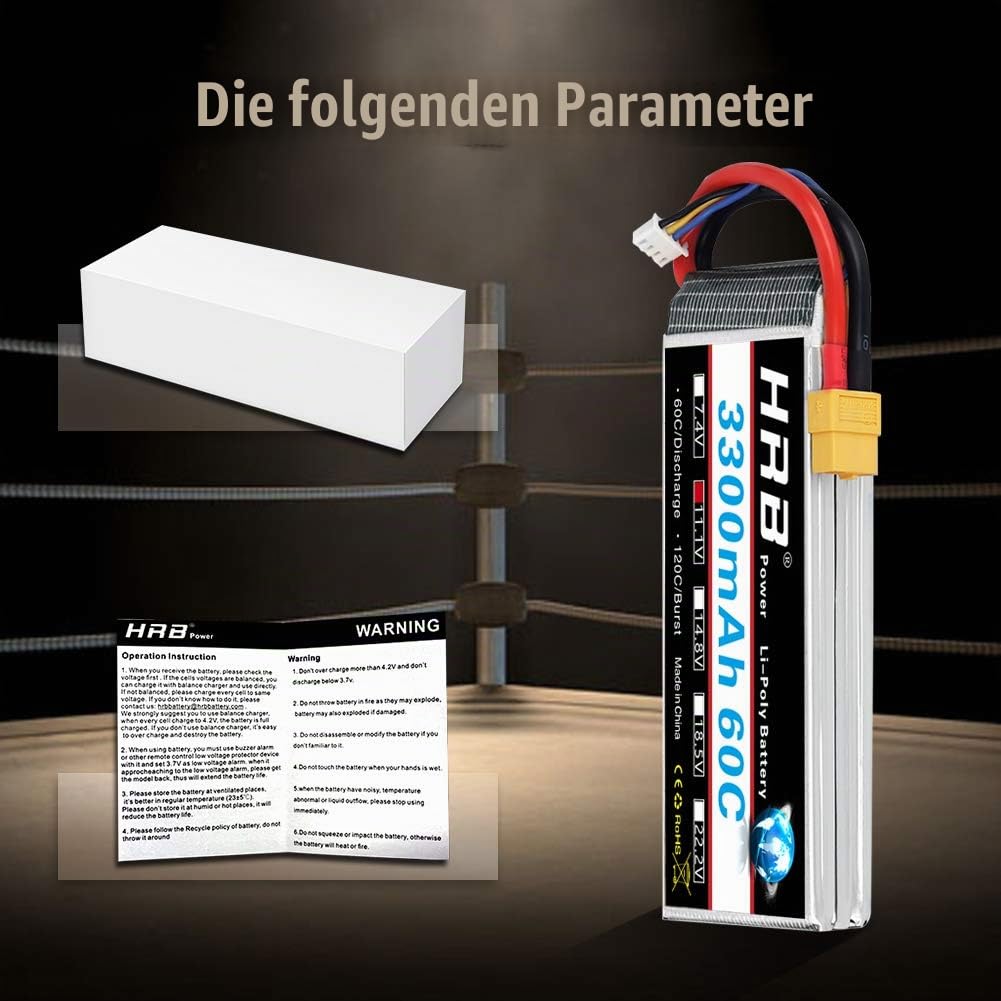 HRB 3300 mAh 11.1V 60C 3S Lipo Battery Pack with xt60 Plug for Model Making RC Car Heli Plane Boat Truck FPV Car Helicopter Airplane Such as asy Glider, Fun Cup, Foam Waffles, Trojan, Park Zone