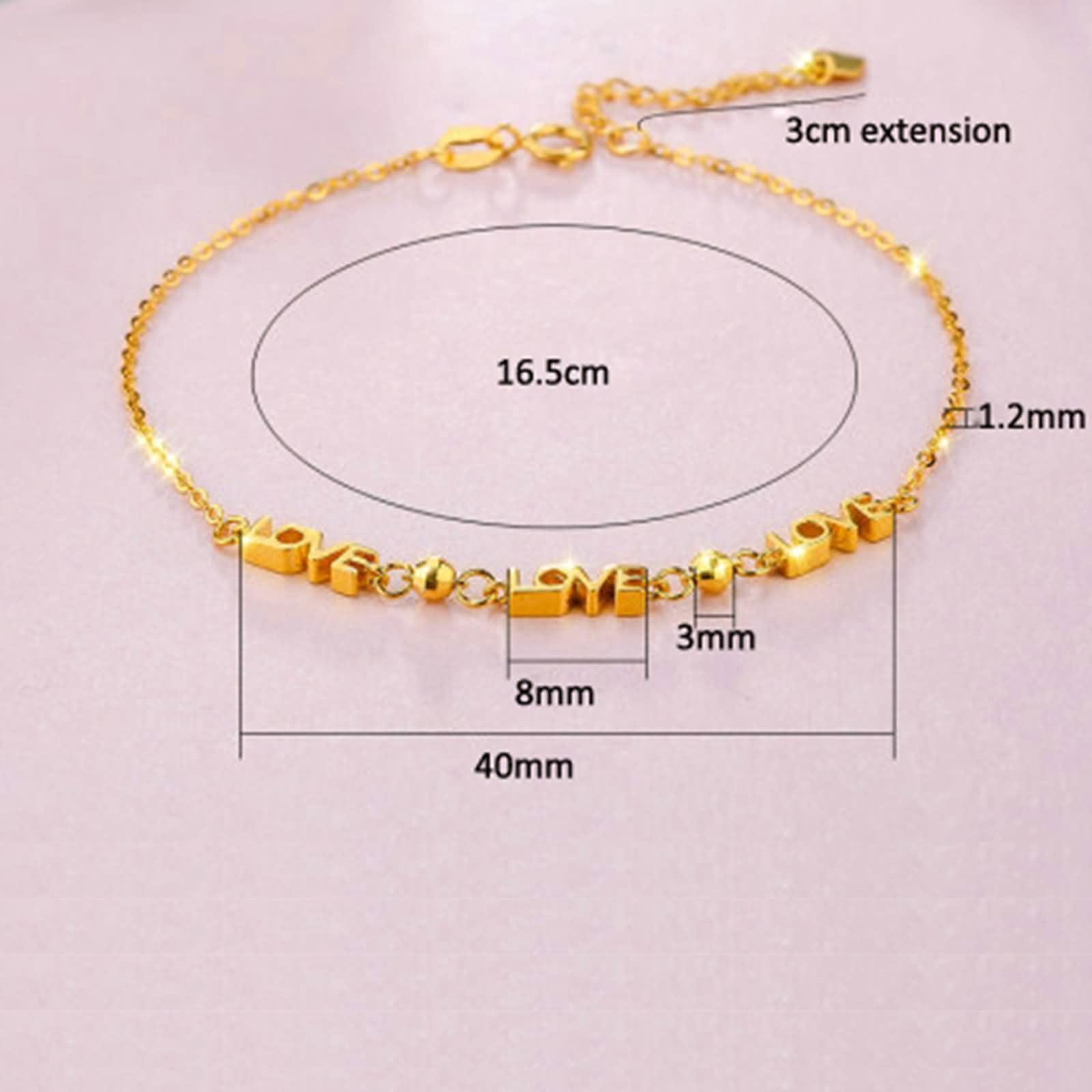 Pulseras de Mujer de Oro 9Kilates / 14Kilates / 18Kilates, Cadena con Letra LOVE, Cadena Extensible 16 CM + 5 CM, Pulsera de Oro de Mujer Ajustable