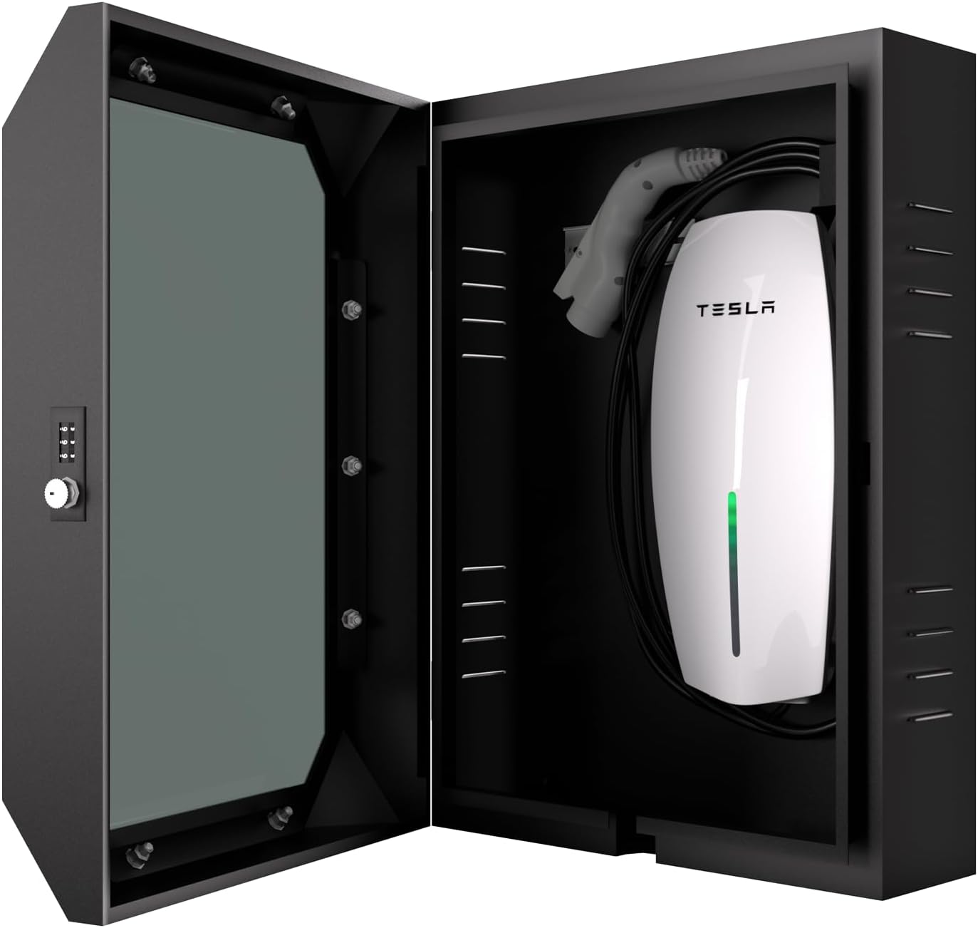 Wall Charger Station Box for Tesla, Outdoor EV Charger Enclosure Universal Fit for All Electric Vehicle Chargers, Weatherproof Visible, Easy to Install, Black