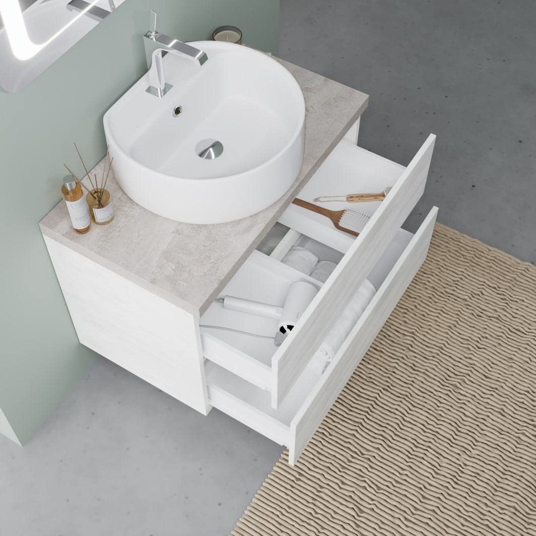 Mobile Bagno Sottolavabo Kiamami Valentina 80cm - Rovere Bianco E Top Beton, Con Specchio LED - Foto 4