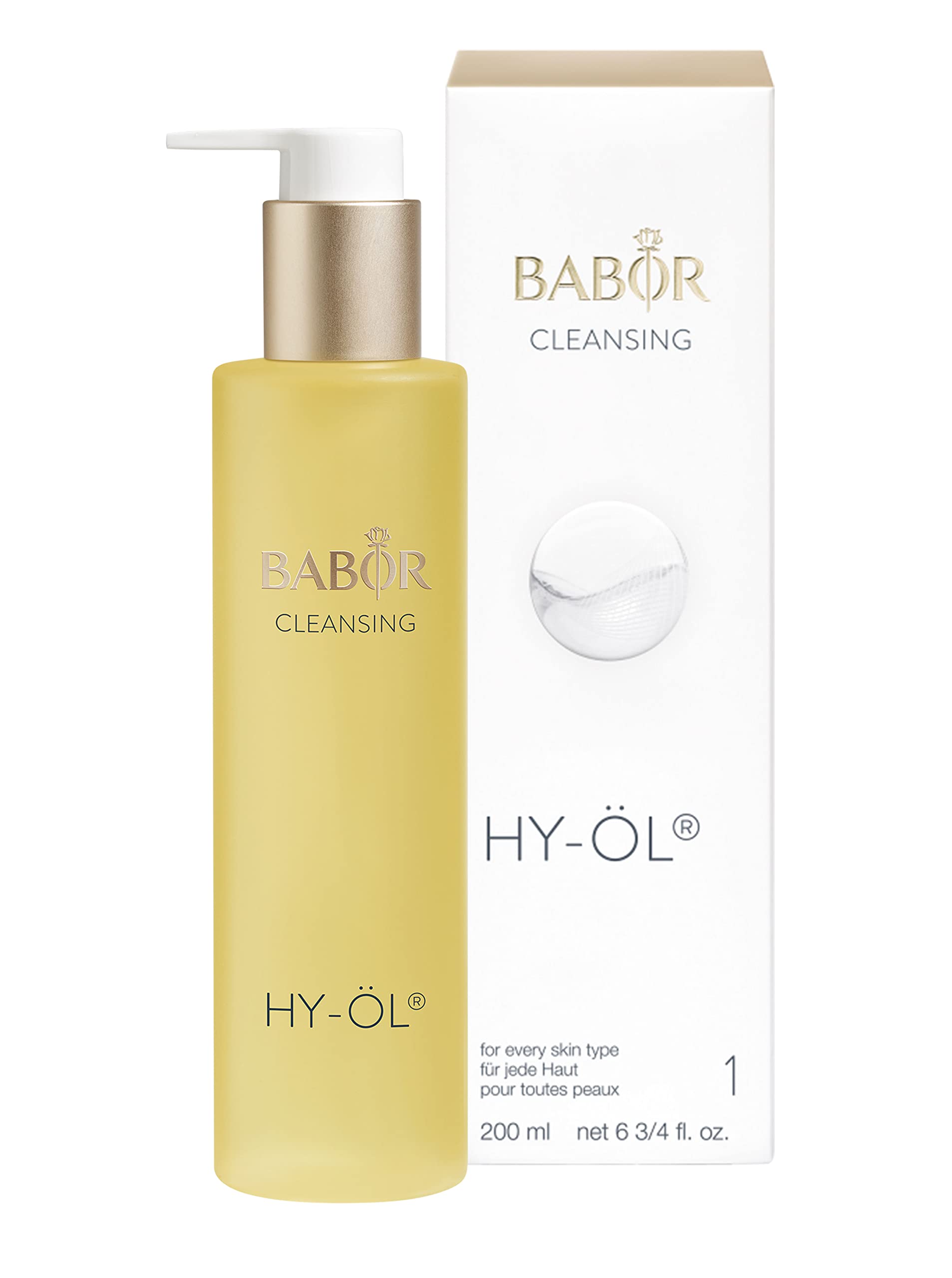 BABOR Hy-Öl Cleanser für jeden Hauttyp, Pflege-Öl für die tägliche Gesichtsreinigung, Make-up-Entferner, Vegane Formel mit Vitamin E, 1 x 200 ml
