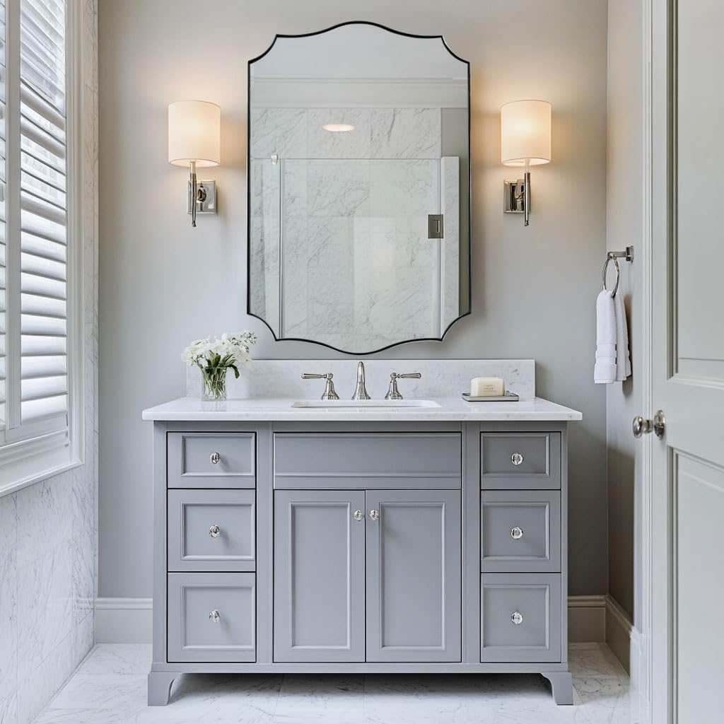 ANDY STAR Brushed Nickel Bathroom Mirror, 24x36'' Silver Wavy Wall Mirror, Modern Bathroom Vanity Mirror HD Reflection, Anti-Rust Metal Frame Mirror for Bathroom Hangs Vertical or Horizontal