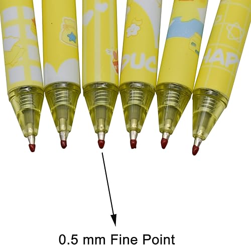 Miniatura 4 de Maydahui 36 bolígrafos de gel de pato amarillo, lindo bolígrafo Kawaii de impresión retráctil, bolígrafos de animales de tinta negra para la escuela