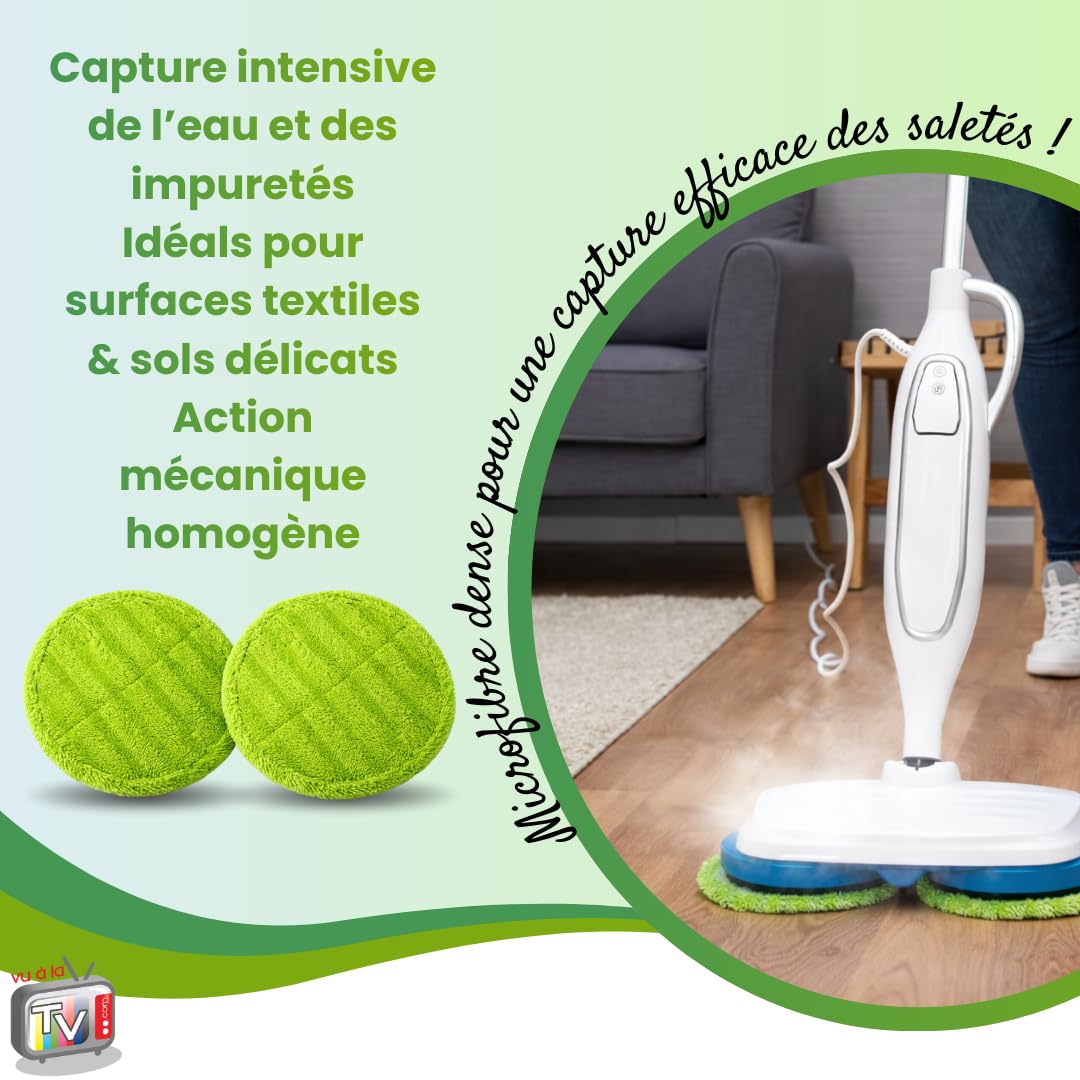 VENTEO - Serpillière Microfibre X 2 pour Nettoyeur Vapeur | Recharge Balai Vapeur | Disques Circulaires Lavables pour Entretien Sols Durs | Accessoire Textile Absorbant pour Nettoyage Vapeur