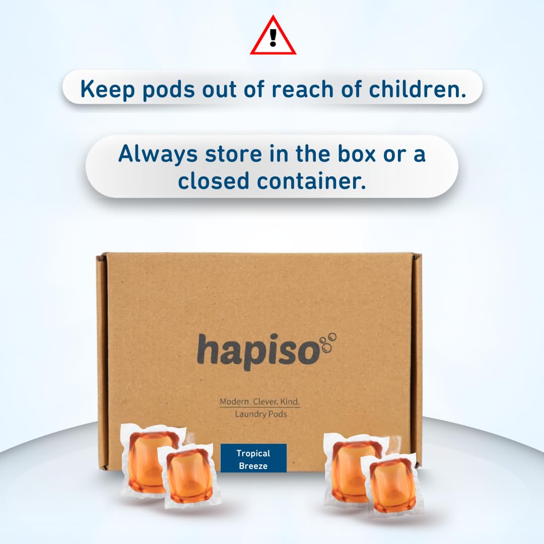Hapiso Tropical Breeze Laundry Pods | Liquid Detergent | 5-in-1 Pods, Detergent Pods for Washing Machine | Front & Top Load | Tough on Stains & Odour | 60 Eco-Friendly Washing Pods 3