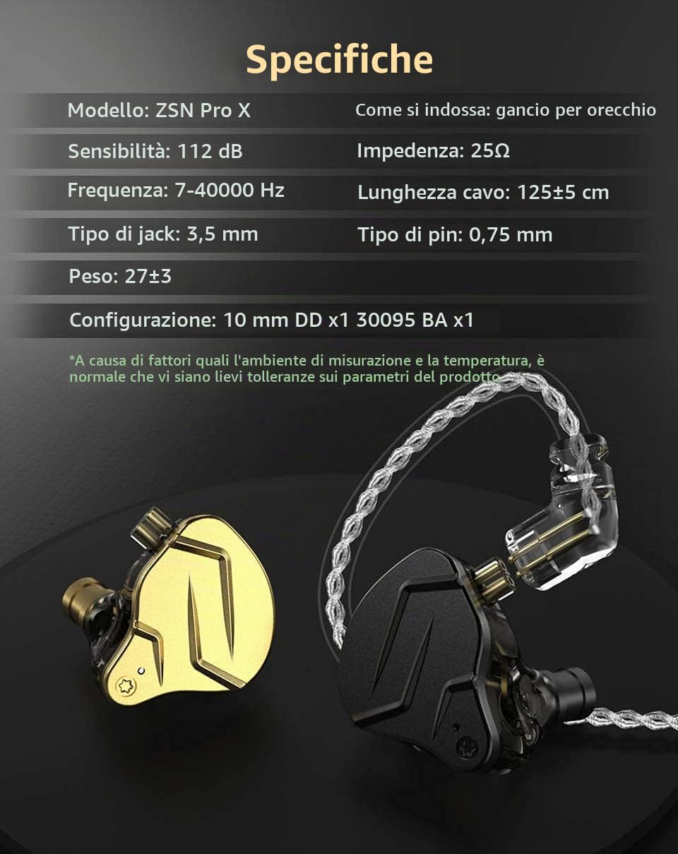 KZ ZSN PRO X Cuffie IEM Auricolari Dual Driver In-Ear Monitor 1BA 1DD Auricolari Cablati HiFi per Gaming su Telefono Computer Tablet