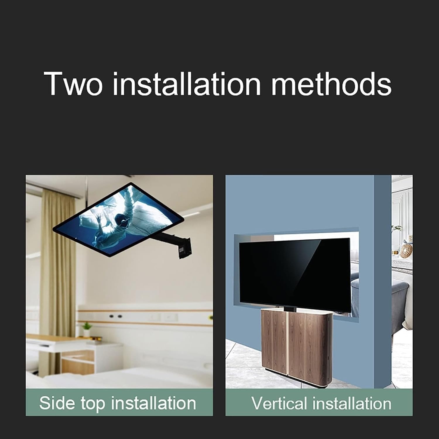 Supporto TV, supporto da parete for monitor, sollevamento elettrico telescopico, rotazione manuale di 360° a sinistra e a destra, 26-70 pollici, con carico di 60 kg/132 ​​libbre