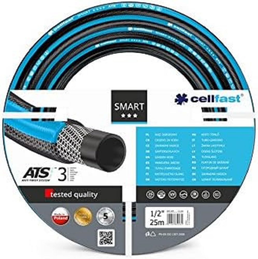Cellfast Wąż Ogrodowy Smart Pro ATS - 4-Warstwowy - Wytrzymały - 1/2" 25 m - Nawadnianie Ogrodu