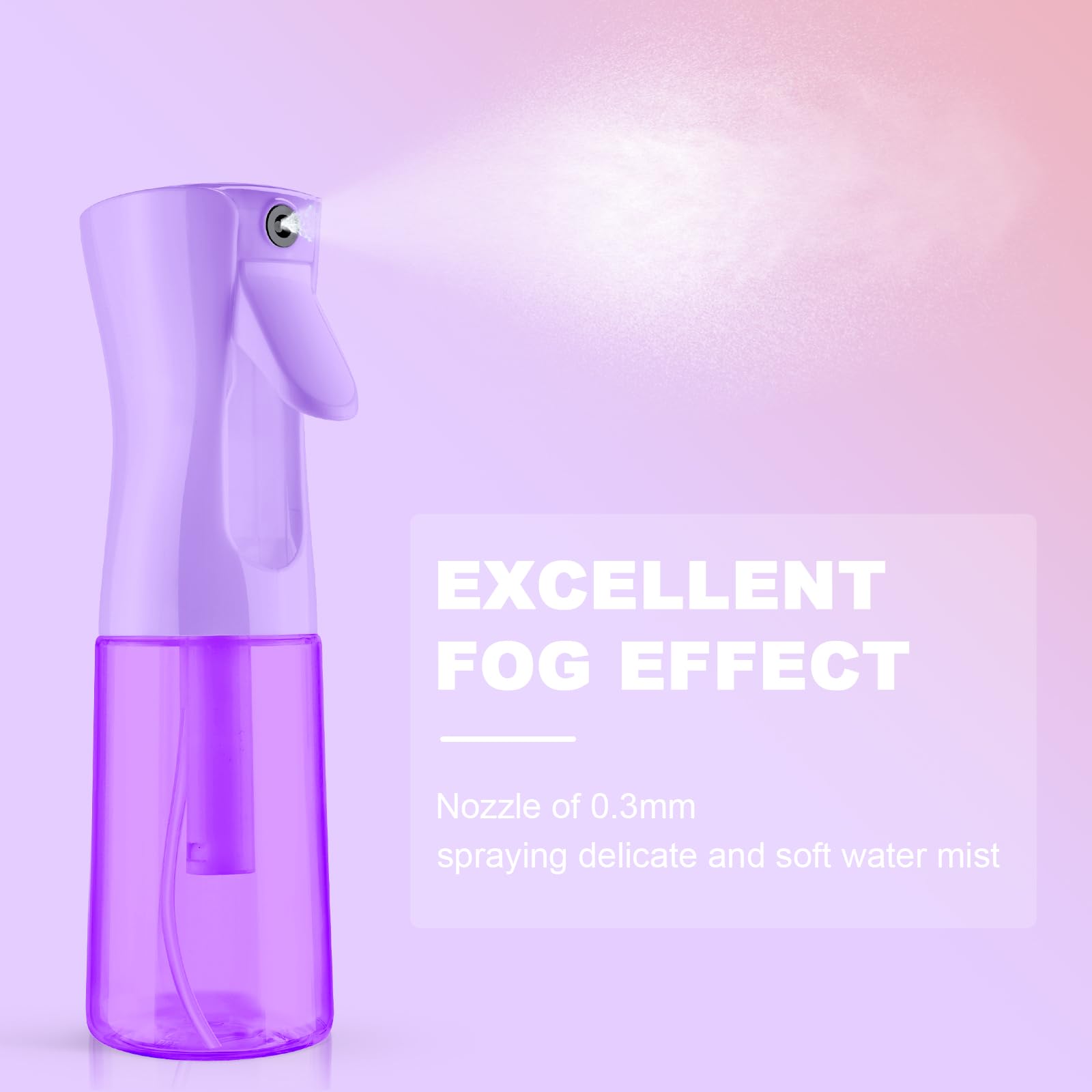 LOPHE Pulverizador Agua Peluquería, 2pcs 200ml Botella de Spray a Presión, Atomizador Recargable, Fina Niebla Continuo, Pulverizadora de Plástico para Limpieza, Mascotas y Plantas (Rosa+Púrpura)