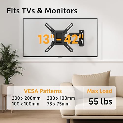 Miniatura 2 de Aeons Soporte de pared para TV de movimiento completo para la mayoría de televisores de 13 a 42 pulgadas con giratorio, inclinación, extensión,