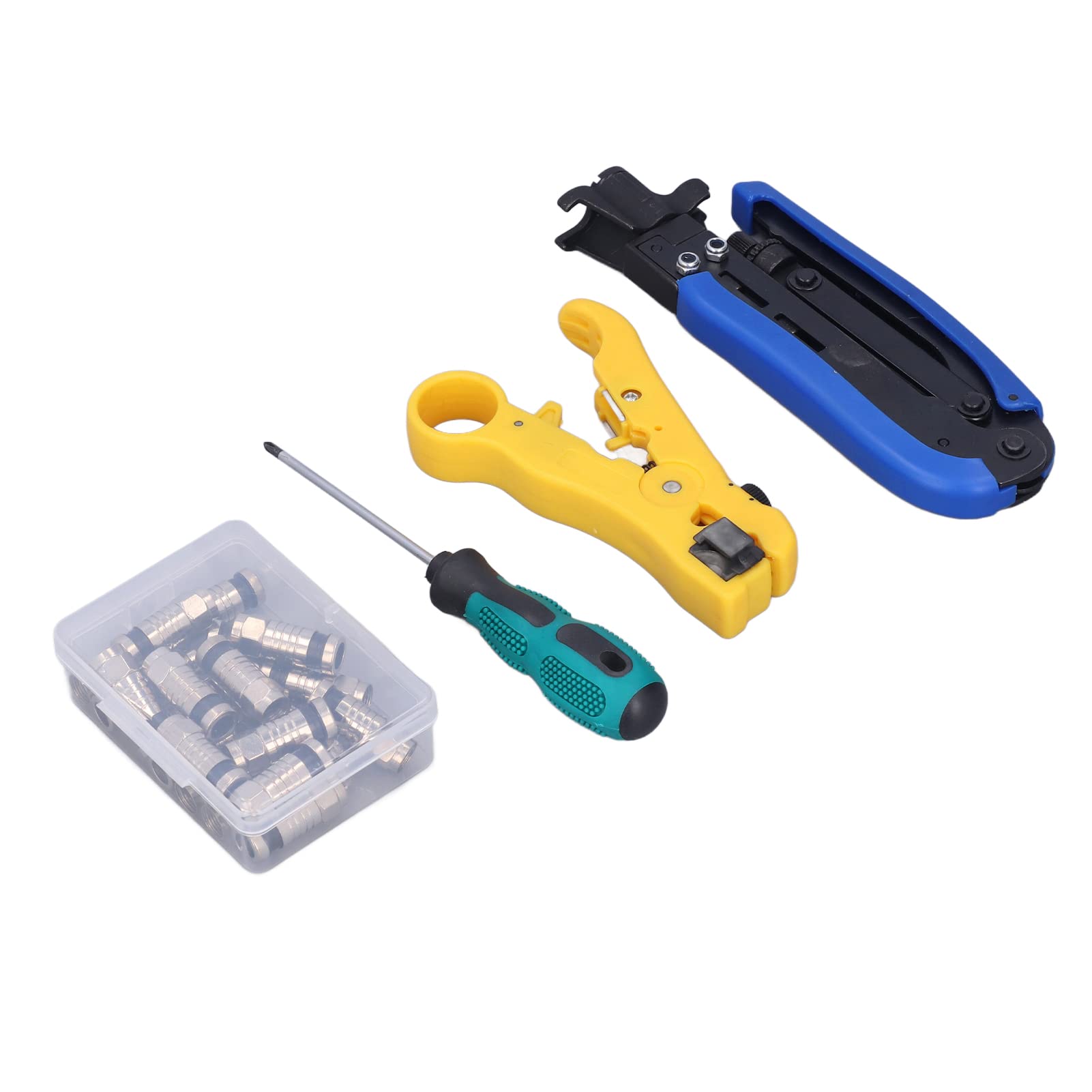 Kit crimpatrice per cavi coassiali con strumento di compressione coassiale regolabile per connettori RG59 RG6 RG11 F Include spelafili per l'installazione di cavi di rete