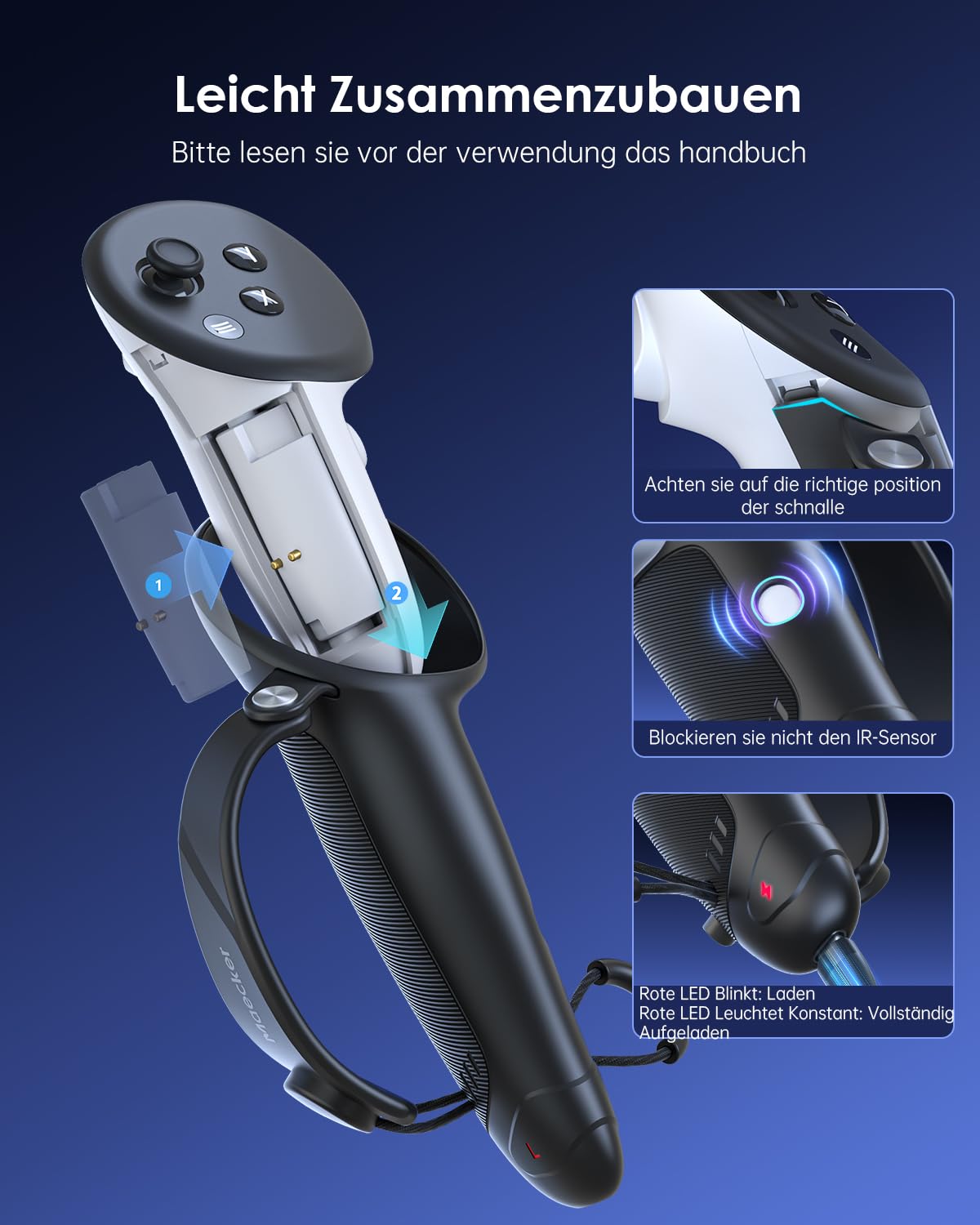 Charging Controller Grips für Quest 3S für Quest 3 Strap mit Wiederaufladbarem Akku für Quest 3S/3 Zubehör