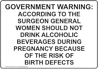 ComplianceSigns.com Government Warning: According To The Surgeon Sign, White 10x7 in. Plastic for Alcohol/Drugs/Weapons