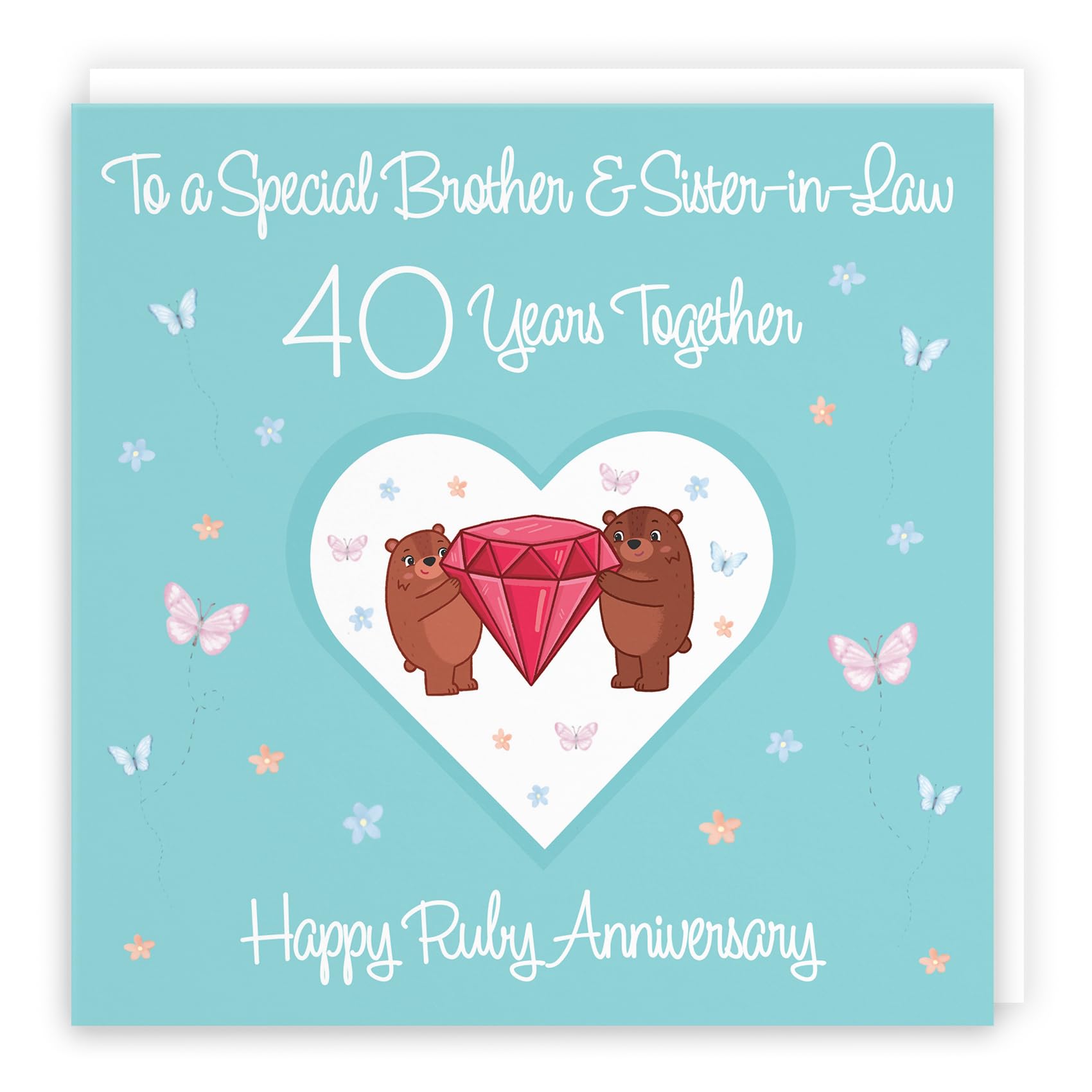 Hunts England, Brother & Sister-in-Law 40th Anniversary Card, 40 Years, Ruby Anniversary, Romantic Meadows, Fun Card
