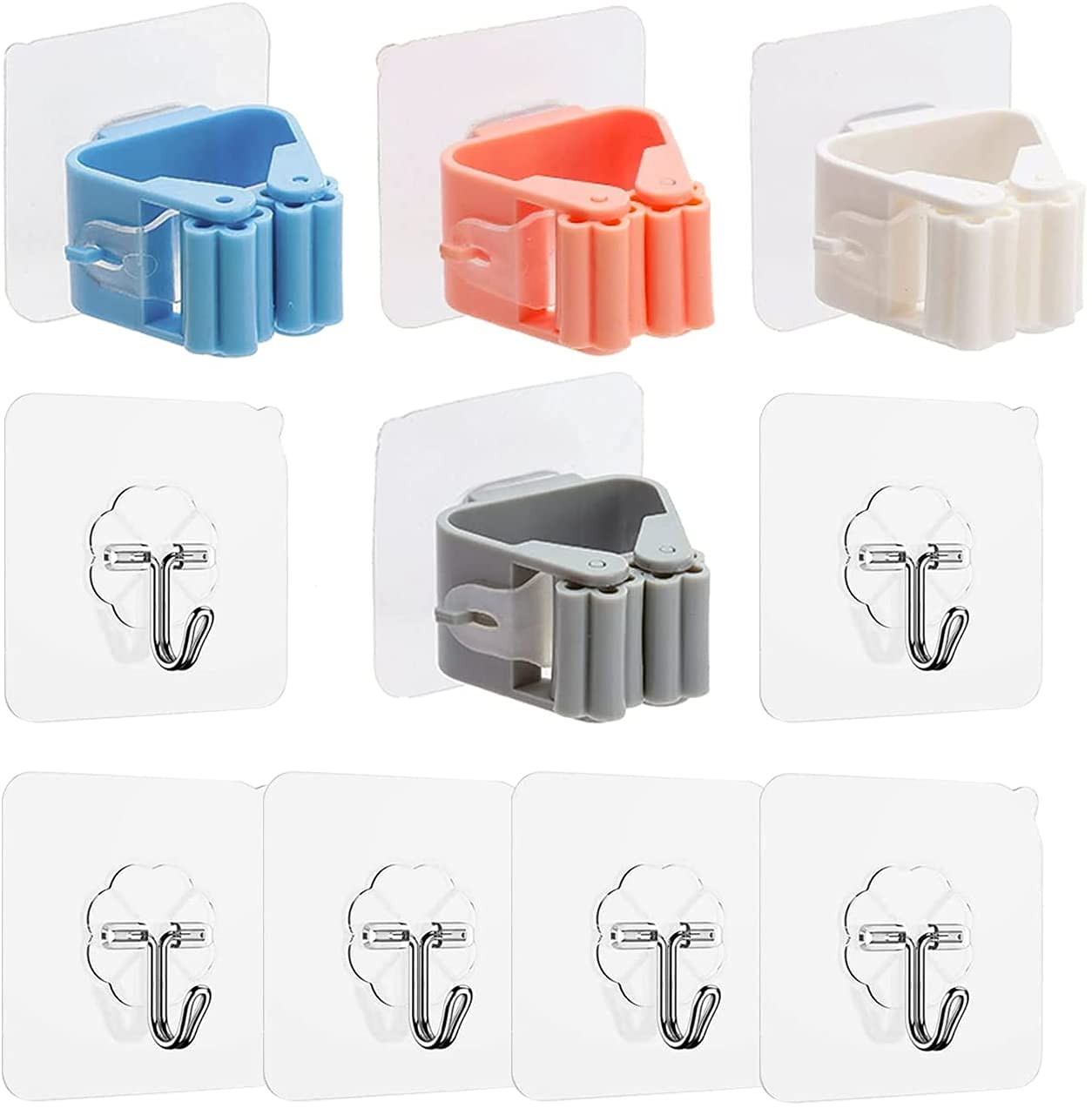 MEUBELS 10 Pack Broom Mop Holders and Hooks Set Included 4 pcs Different Color mop Holders and 6 pcs Transparent Hook Reusable No Drilling Anti-Slip for Home, Kitchen and Wardrobe (Combo) (B0992C41MX) Amazon Price History, Amazon Price Tracker