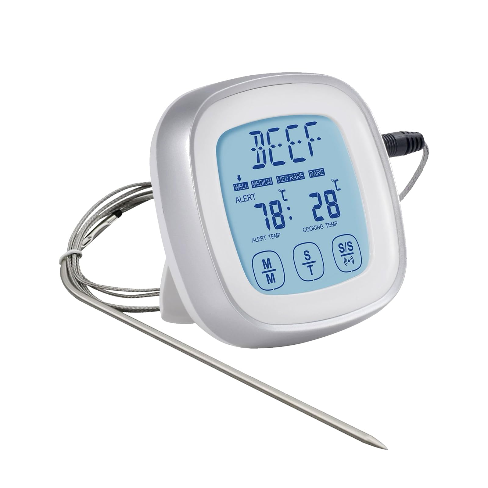 Digital Meat Thermometer, Touchscreen Meat Thermometer, Full Waterproof Cooking Grill BBQ Thermometer with Stainless Steel Long Food Temperature Probe, for Oven, Candy, BBQ(Without Battery)
