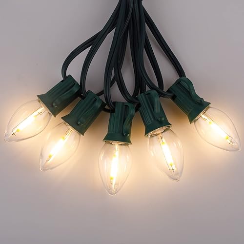 Vista 45 de Bombilla LED verde C7 de repuesto para Navidad, bombillas E12 C7 inastillables de repuesto, bombillas regulables de grado comercial para Navidad