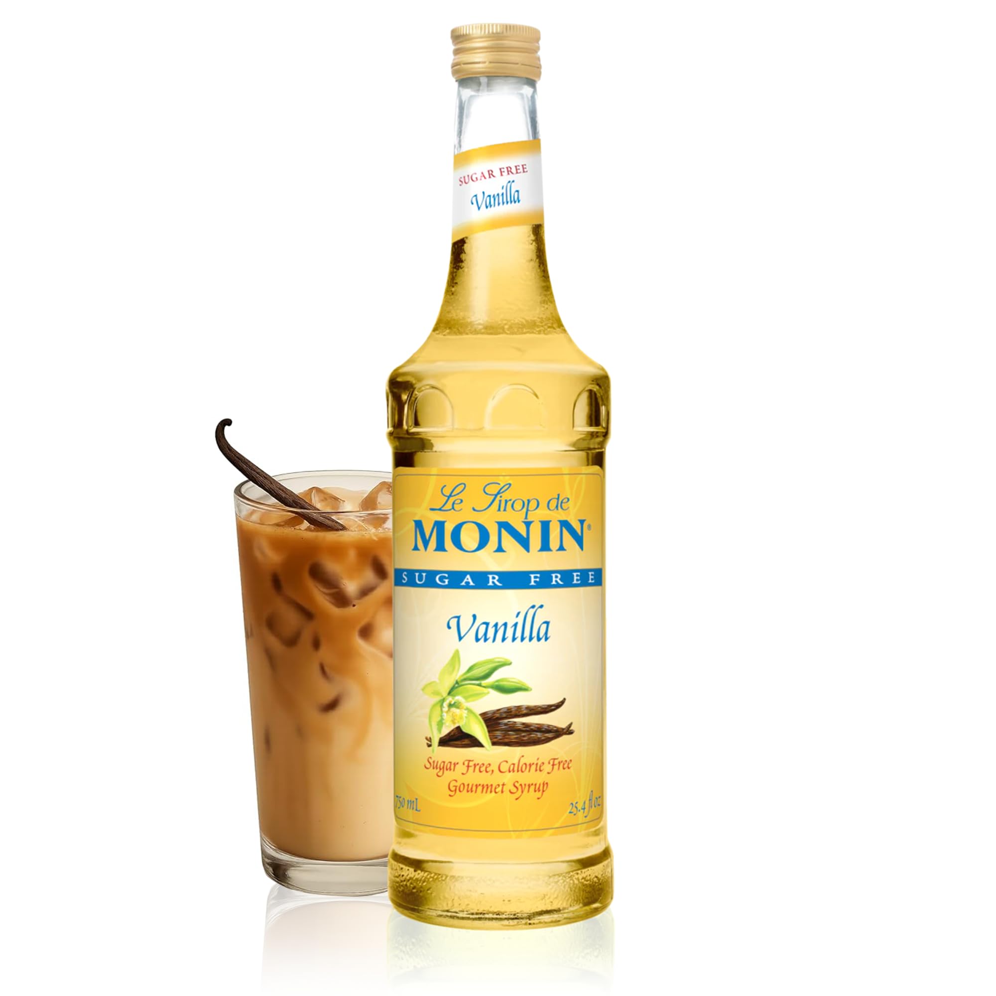 Monin - Sugar Free Vanilla Syrup, Bold Vanilla Bean Flavor, Great for Coffee, Cocktails, & Lattes, Gluten-Free, Non-GMO (750 ml)