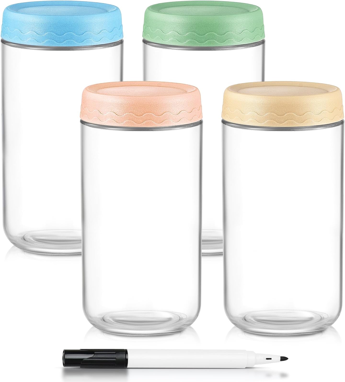 24 Oz Overnight Oats Containers with Lids - 4 Pack Glass Storage Jars with Airtight Lids Wide Mouth Mason Food Jars Great for Meal Prep Salad Chia Pudding Snacks Yogurt Sugar Spice Cereal