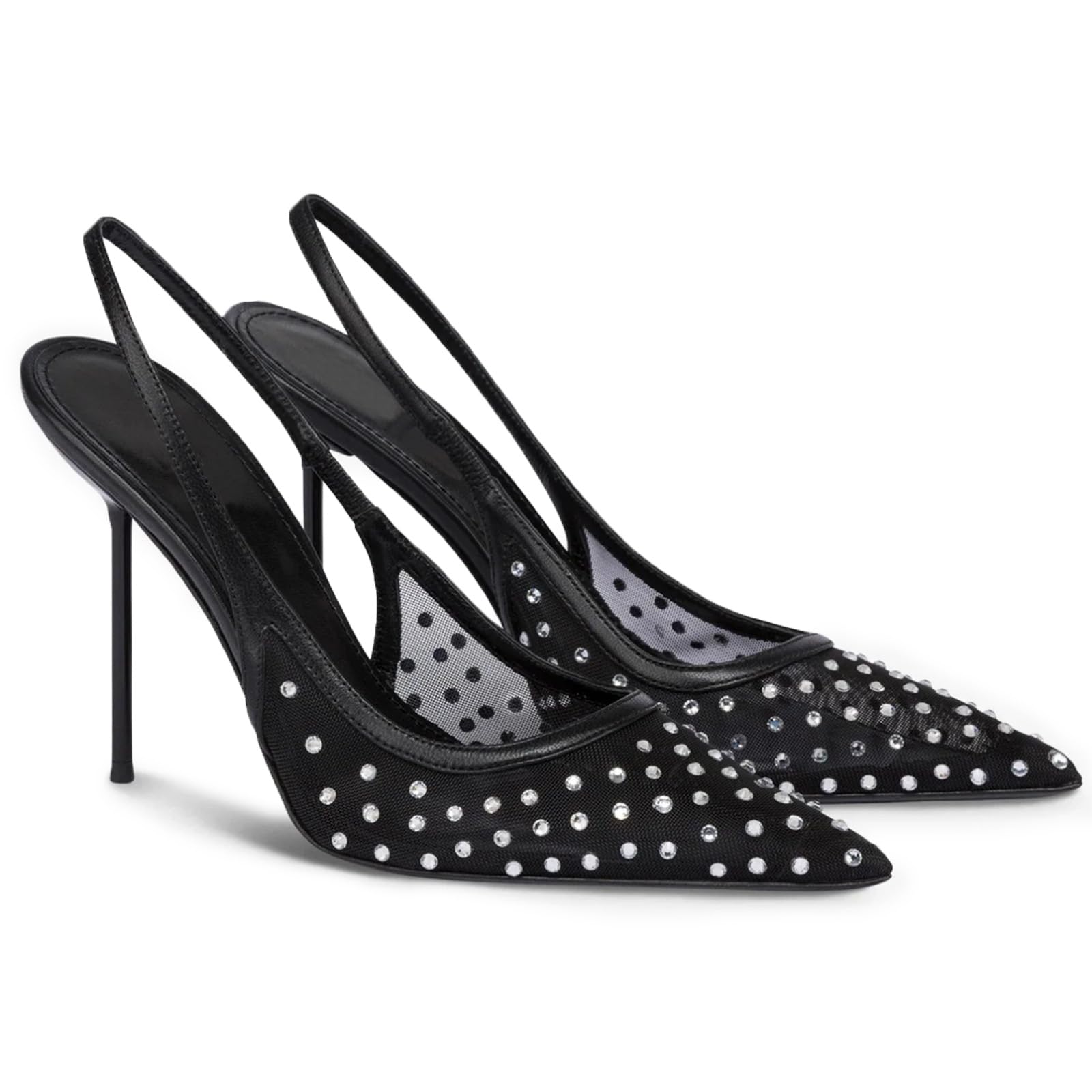CAGLGLZ Mesh Slingback Heels for Women Sparkly Rhinestone Stilettos High Heel Pumps Women’s Pointed Toe Sandals Slip On Party Wedding Dress Shoes