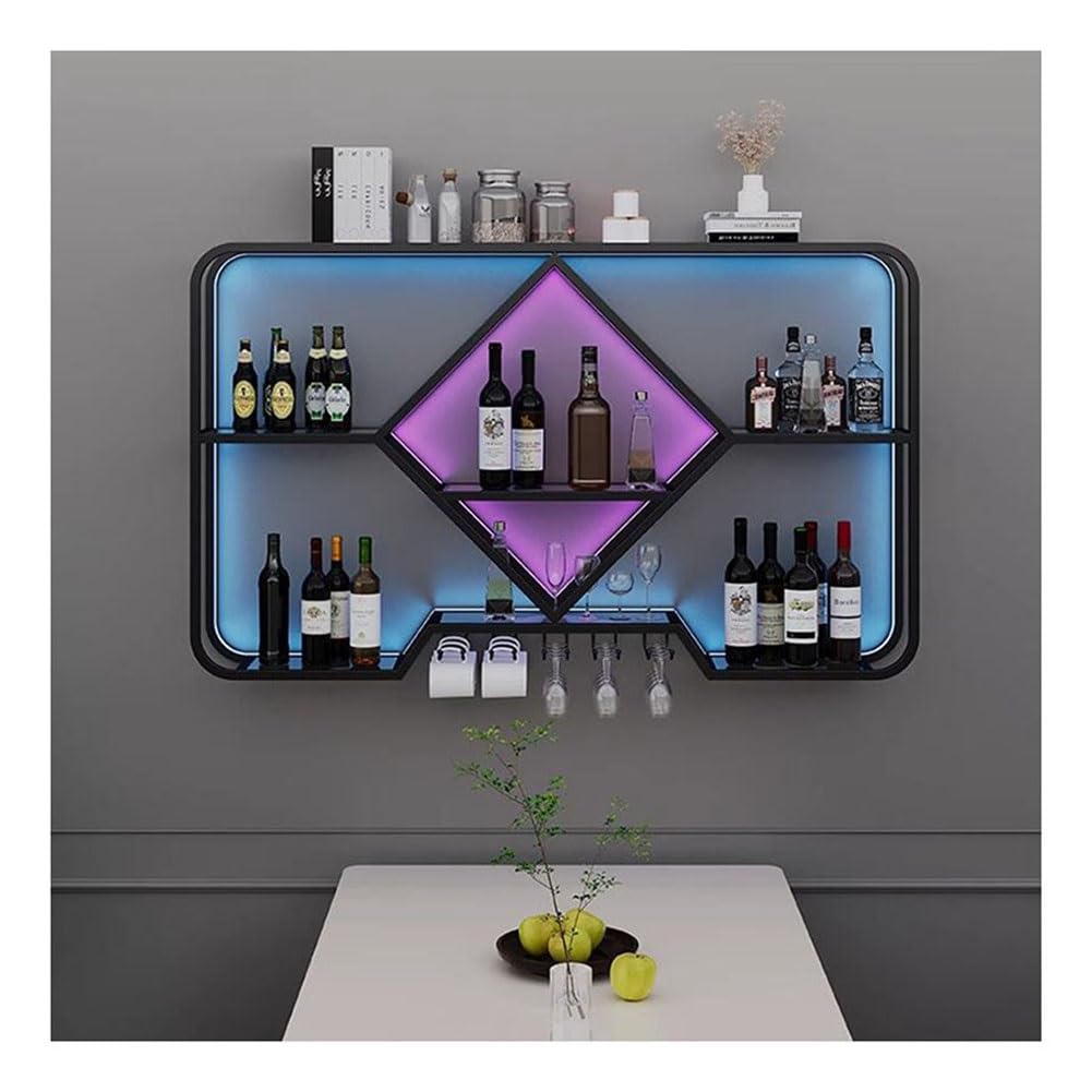 Estantes De Vino Colgantes En La Pared Con Lámparas Led, Estante De Copa De Vino Colgante De Metal Moderno Estante De Exhibición De Botellas Creativas Adecuado Para Bar Familiar, Cafetería (Colore :