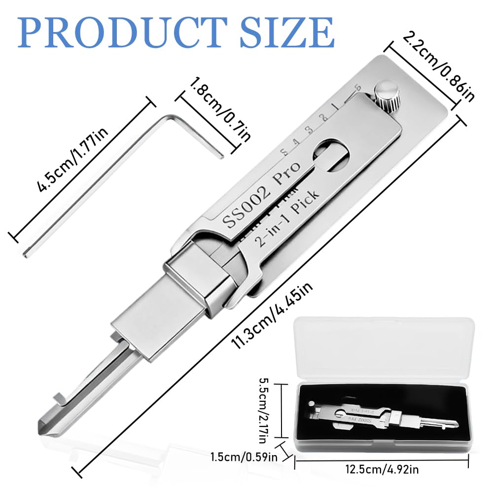 2-in-1 SS002 Pro Dietrich-Set für S-Rillenschlösser, Edelstahl-Schlüsseldecoder & Dietrichwerkzeug, Kompatibel mit Auto/Hausschlössern, Leicht & Präzise für Anfänger & Profis