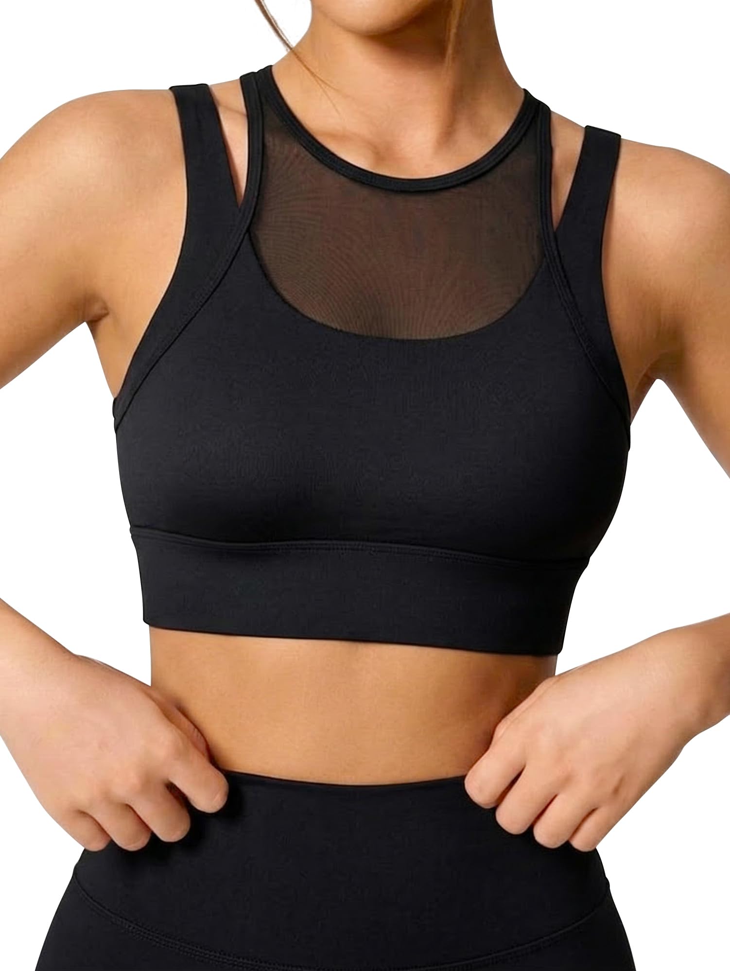 OQQ Womens Sports Bra Mesh Cutout Workout Tank Top for Yoga Activewear Clothes 2026