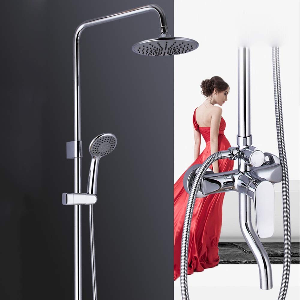GLJTUO Shower system, 4 Models And Cold Shower Set Brass Shower Faucet 20cm Round Top Spray Shower System Silver Not Rusting